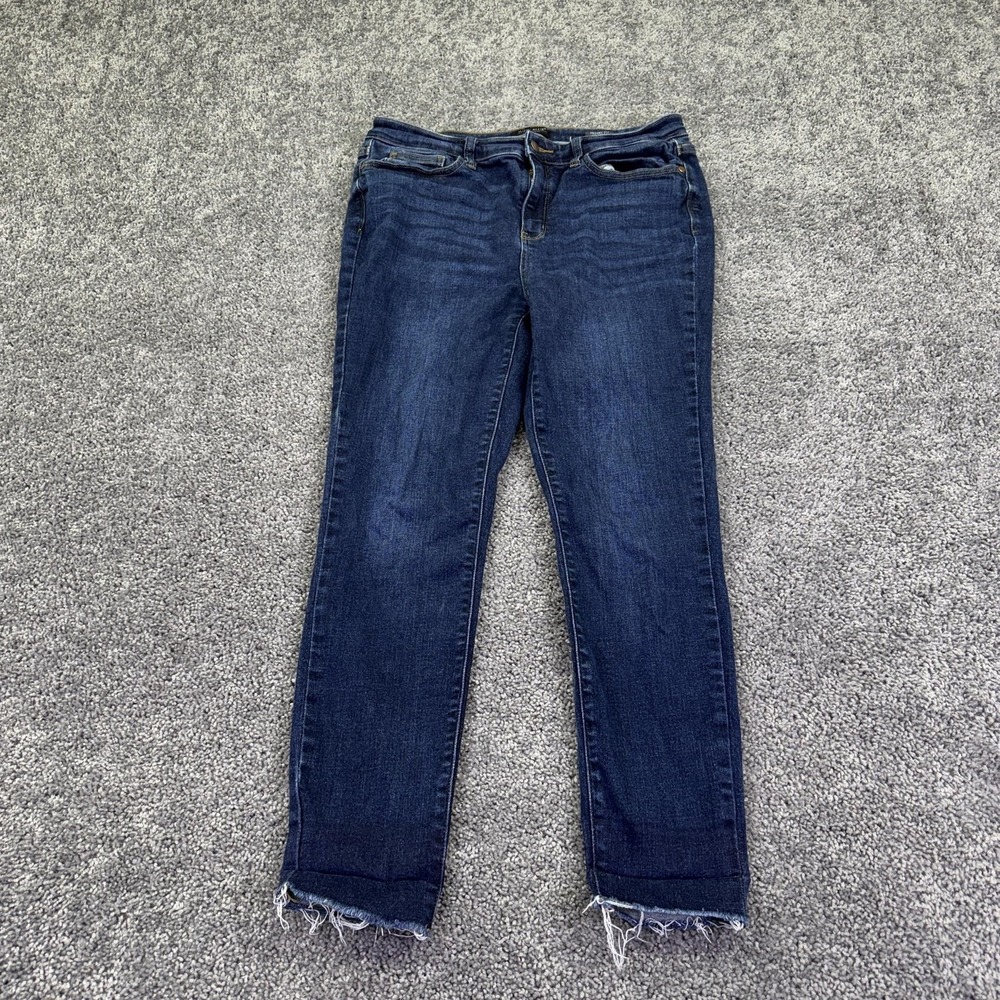 Judy Blue Jeans Womens 15/32 Blue Skinny Stretch Fringe Hem Dark Denim Casual